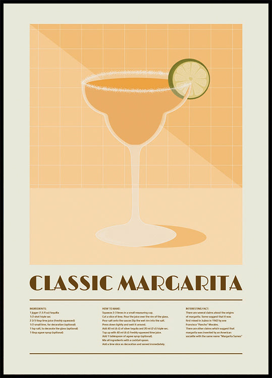 Klasický koktejl Margarita, Recept Art Plakát