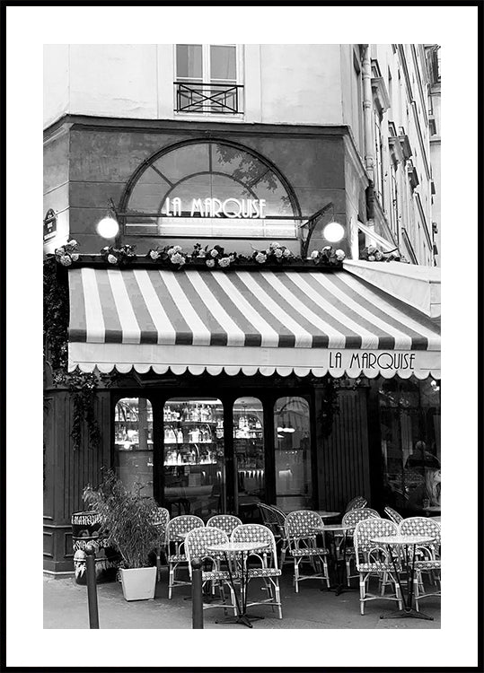 Pařížská kavárna La Marquise Black & White Plakát