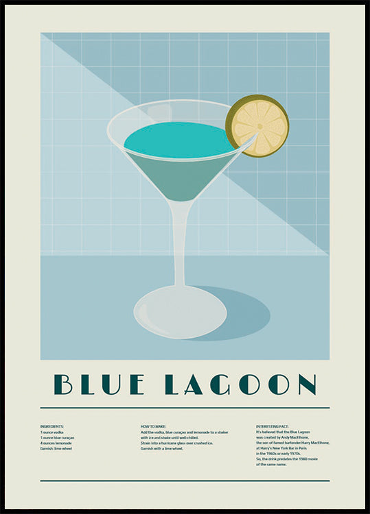 Blue Lagoon Cocktail, Recept Art Plakát