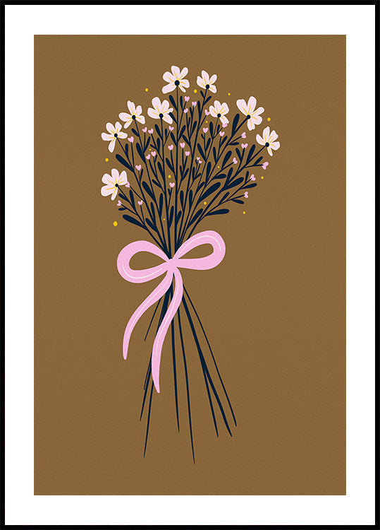 Floral Bouquet With Bow - pálená oranžová a růžová