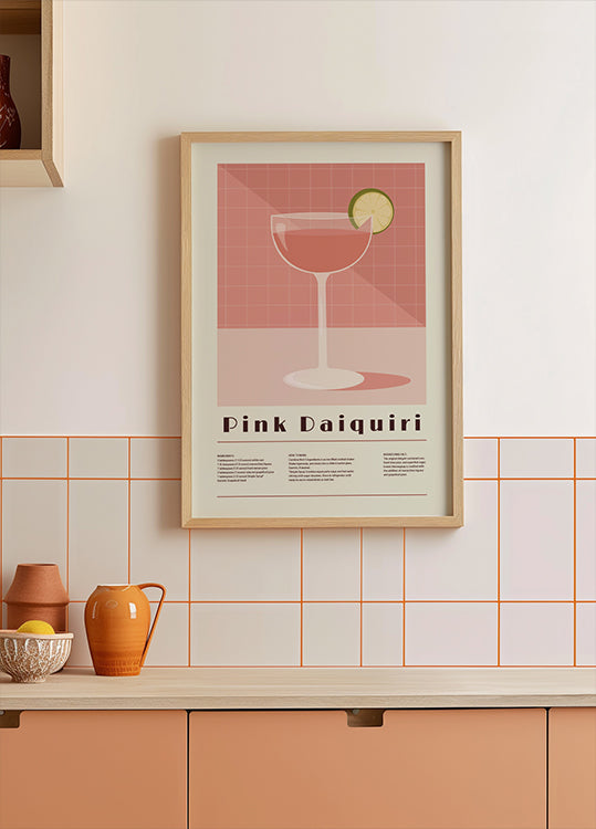 Pink Daiquiri Cocktail, Retro Recept Plakát
