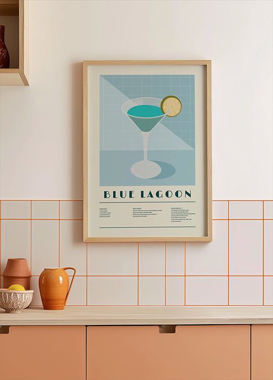 Blue Lagoon Cocktail, Recept Art Plakát