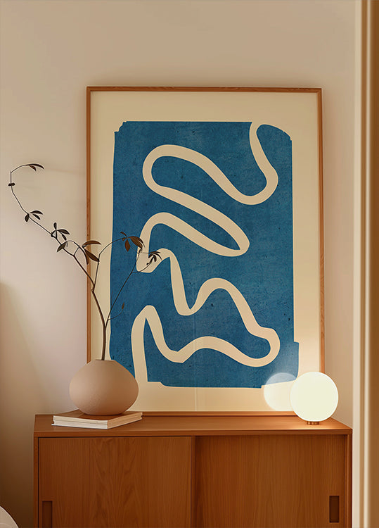 Geometrický abstraktní minimální modrý plakát