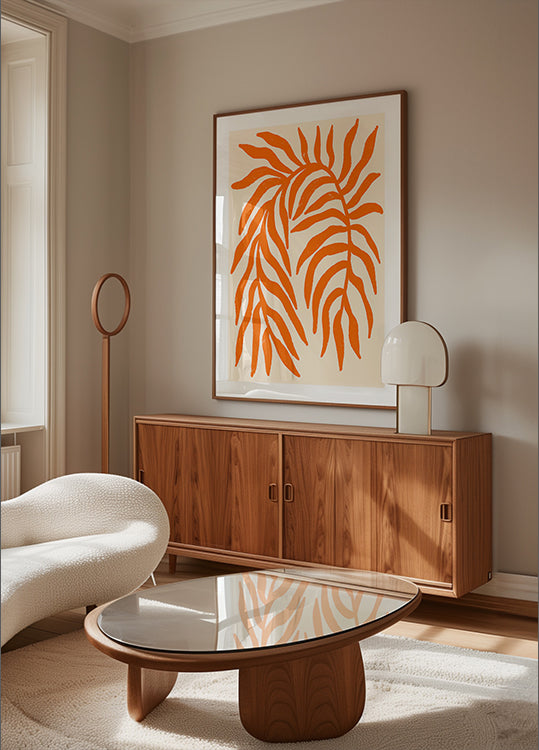 Oranžová silueta texturou větev plakát