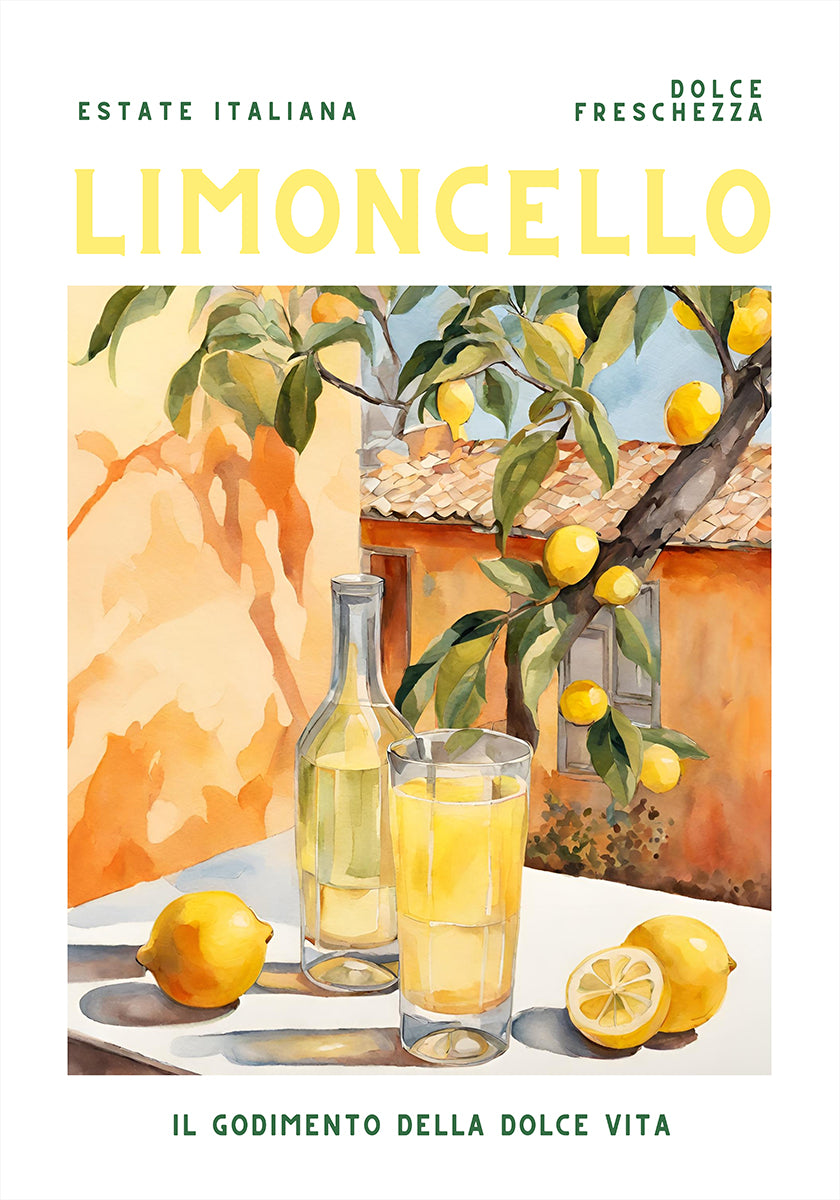 Limoncello, akvarel, čerstvý plakát