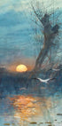 Sunset Over The Pond With Storks Plakat - Posterbox.dk