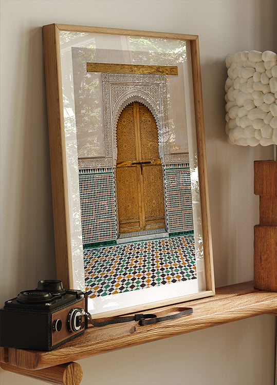 Decorated brown wooden door in Morocco (NEW) - Posterbox