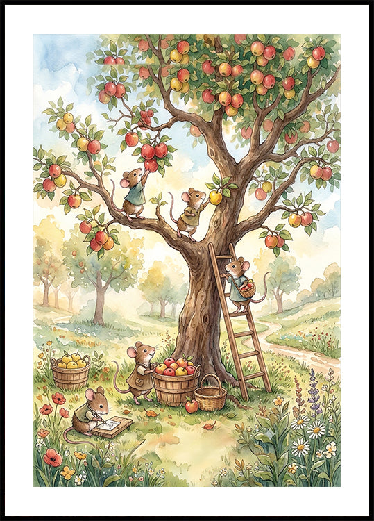 Mice picking apples Poster - Posterbox