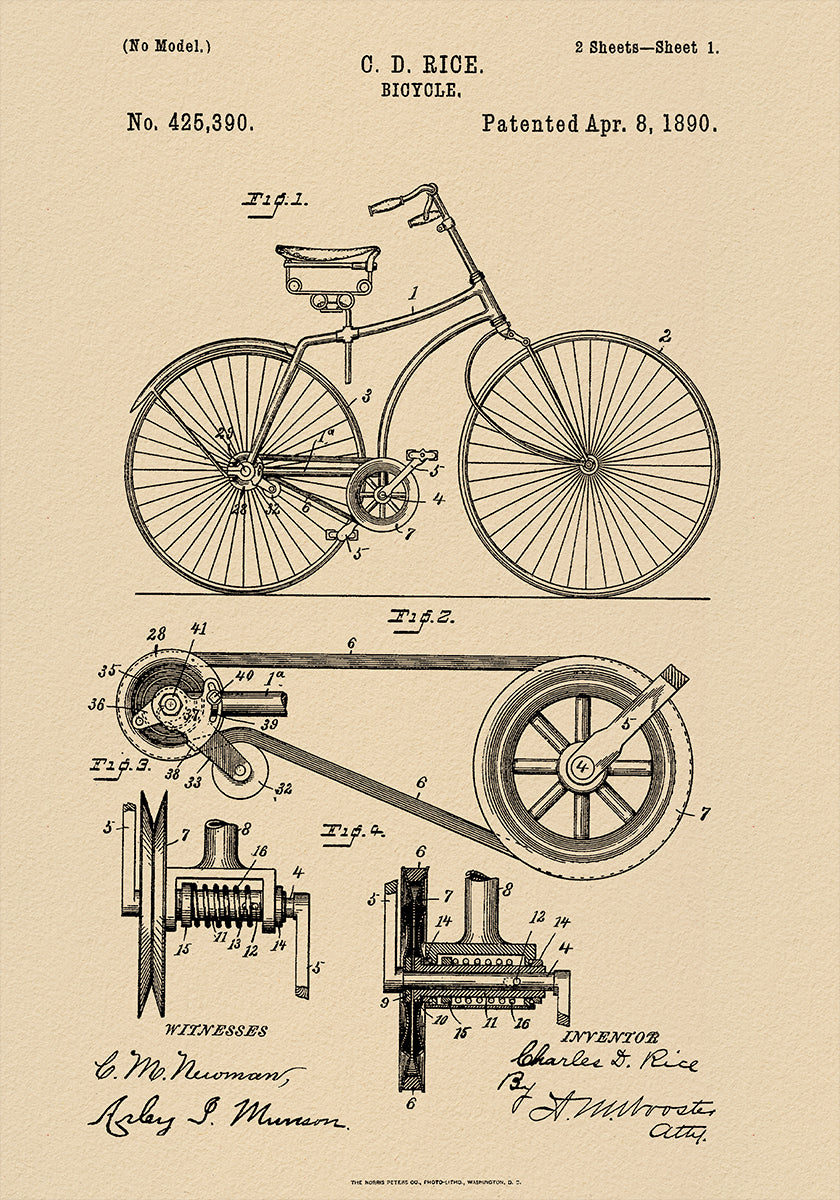 Bicycle Patent 1890 (NEW) - Posterbox