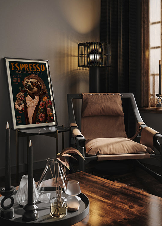 Art Deco Espresso Martini Drinking Sloth (NEW) - Posterbox