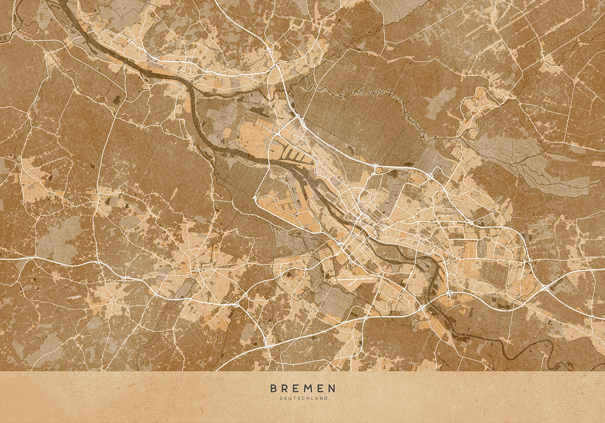 Sepia vintage mapa Brém Německo (NOVINKA)