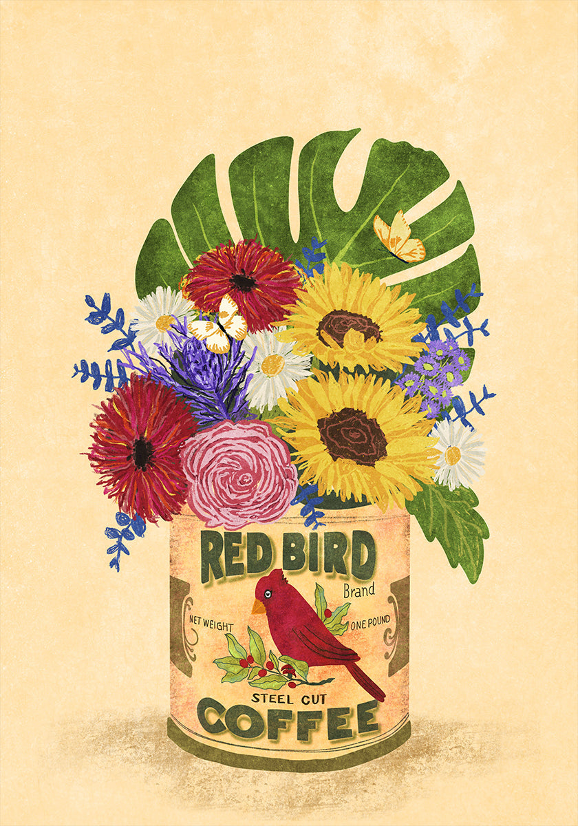 Květiny V Vintage Kávové Plechovky Plakát