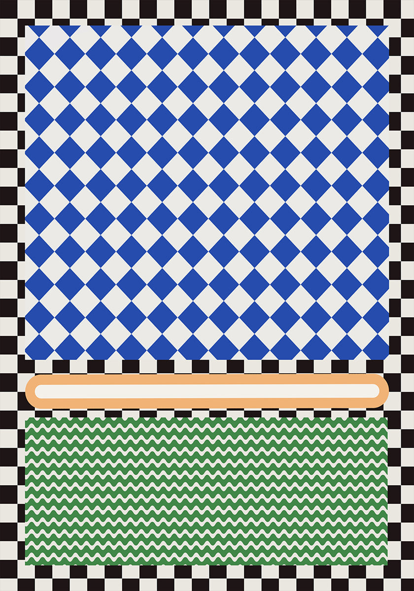 Geometrický Vzor S Modrými A Bílými Diamanty Plakát