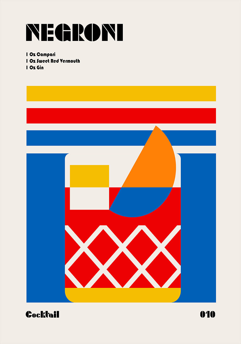 Koktejlový plakát Negroni Bauhaus