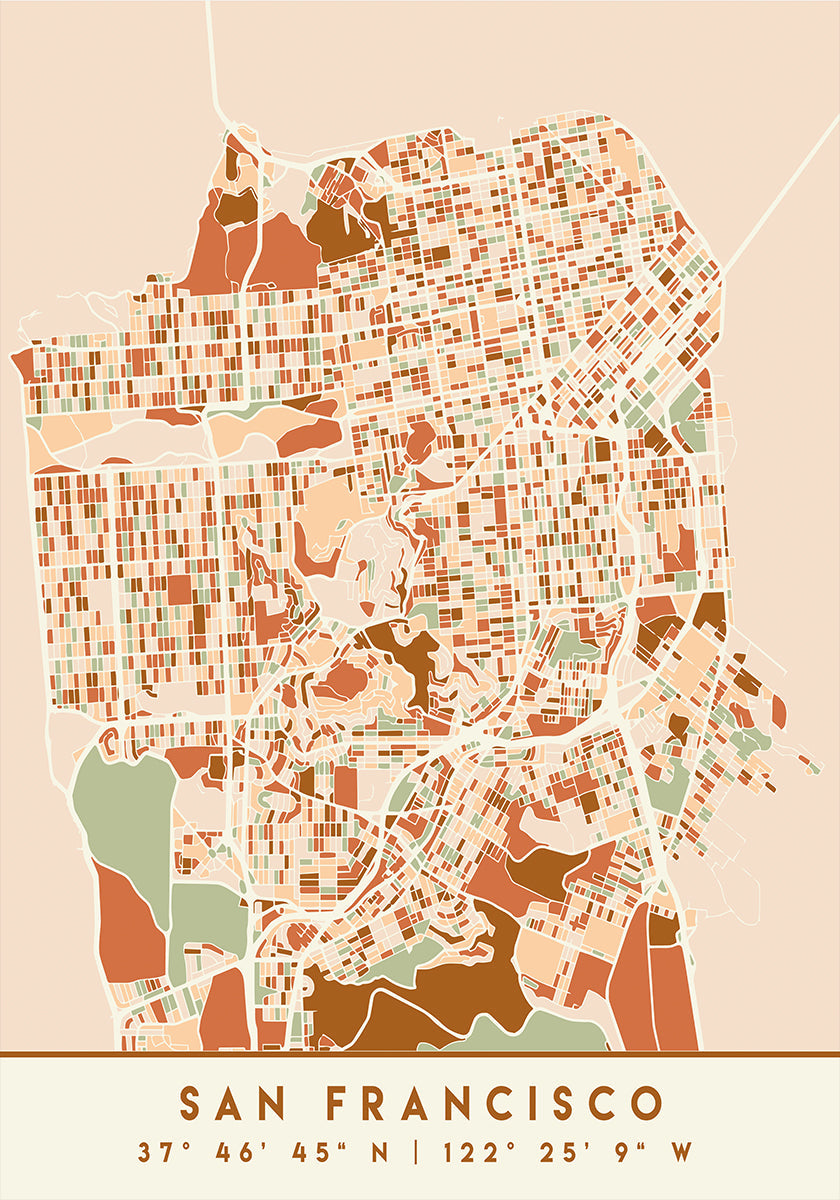 Plakát Black Maps Earth Tones 75