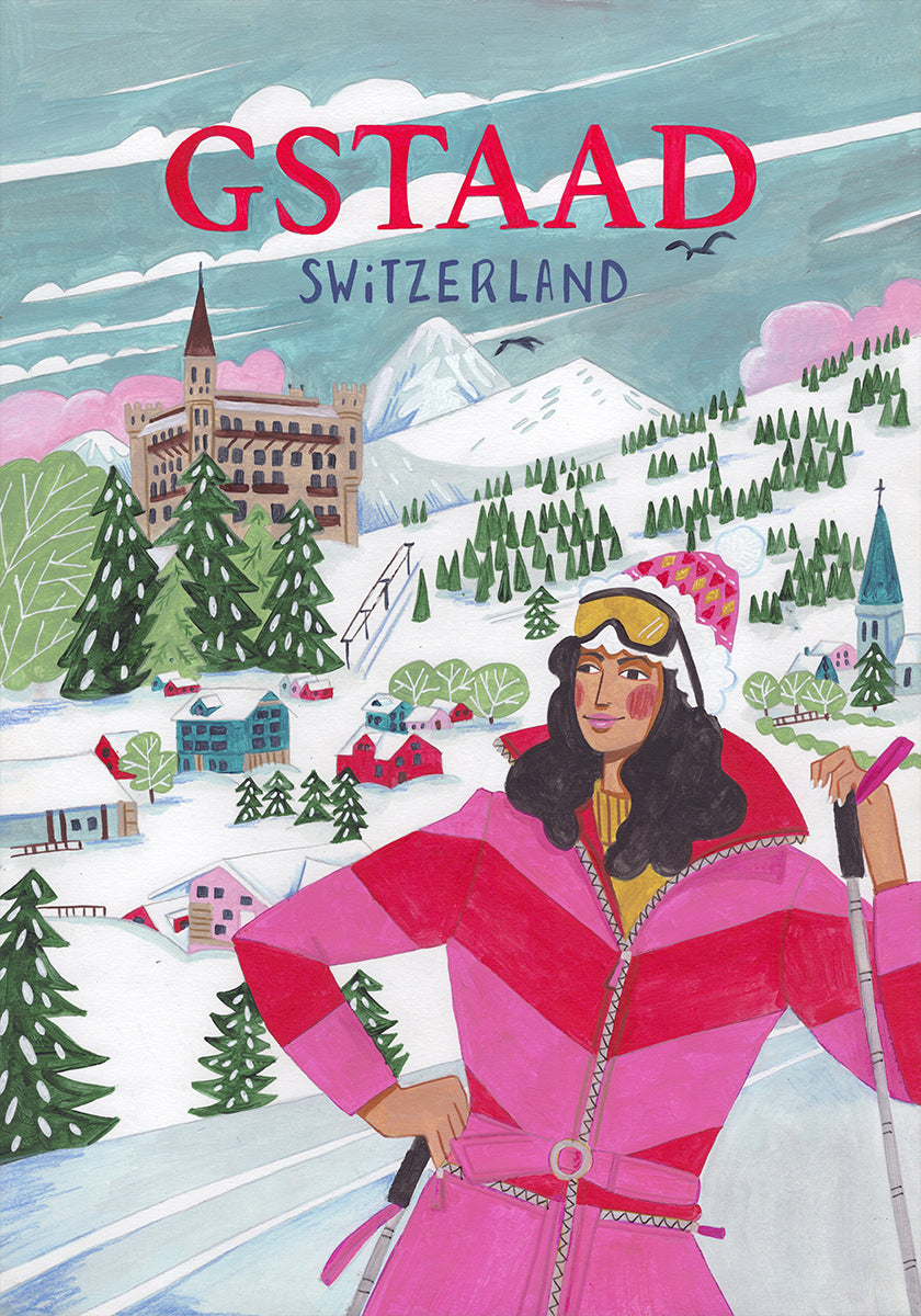 Cestování žena v Gstaad, Švýcarsko plakát