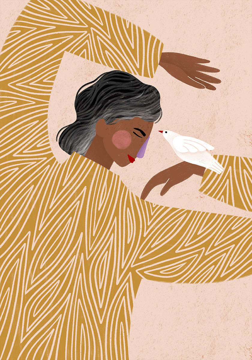 Žena s ptákem plakát