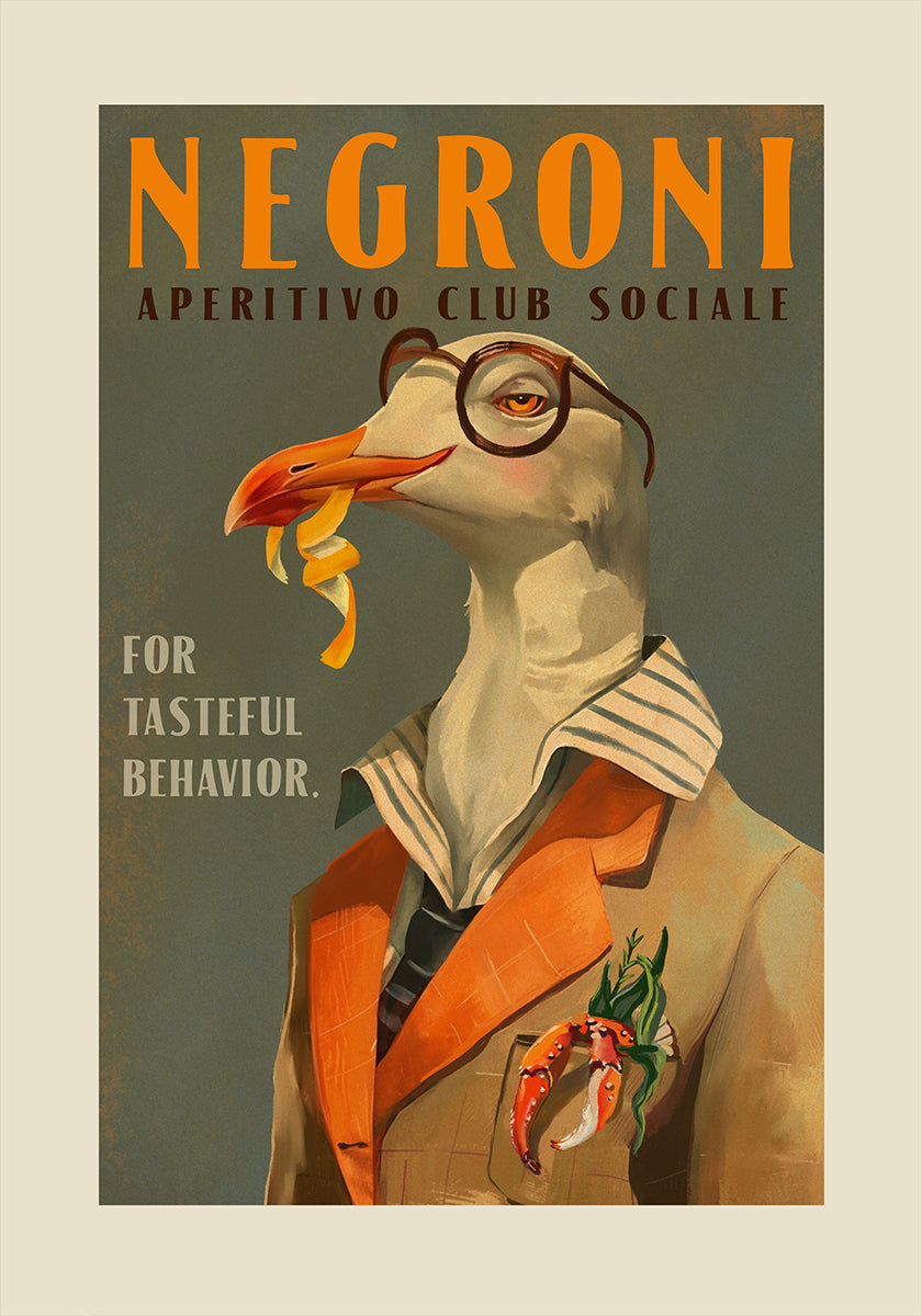Vintage Art Deco Negroni Efektního Plakátu Racek
