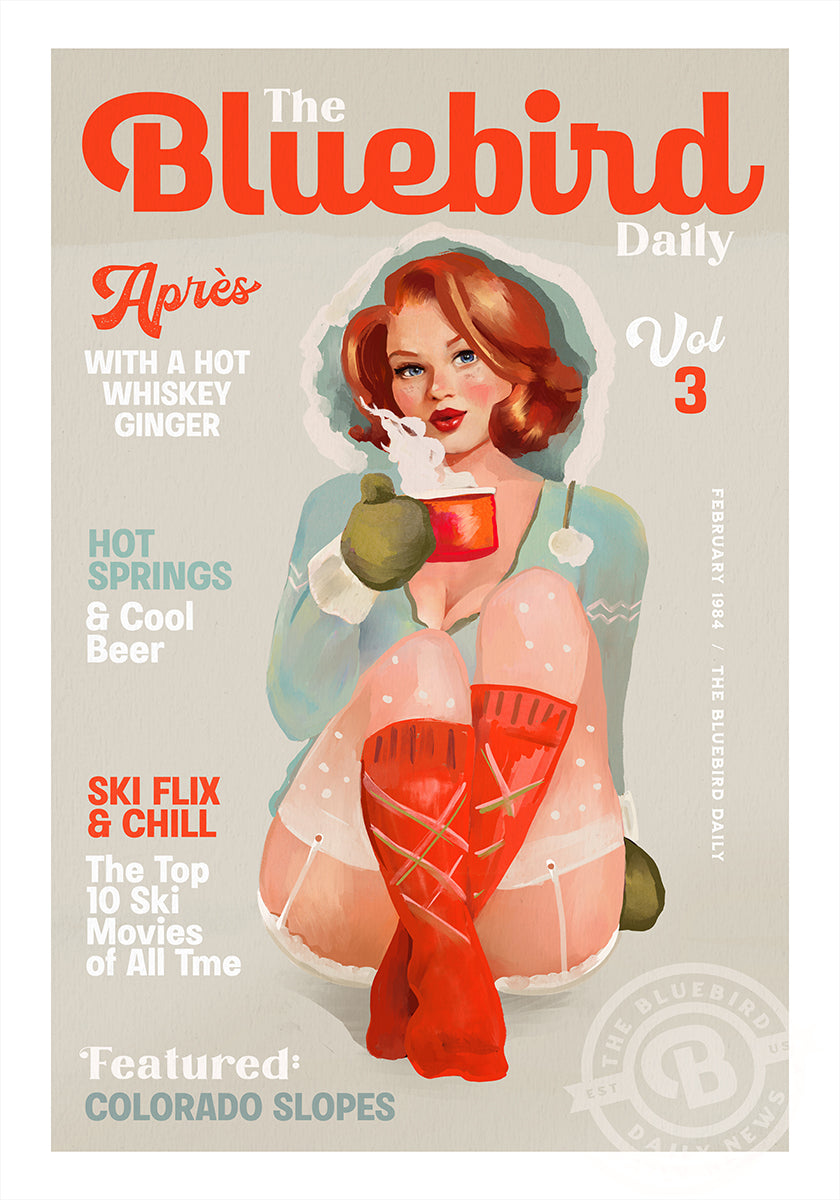 Bluebird Daily Vintage Pin Up Ski Art Plakát