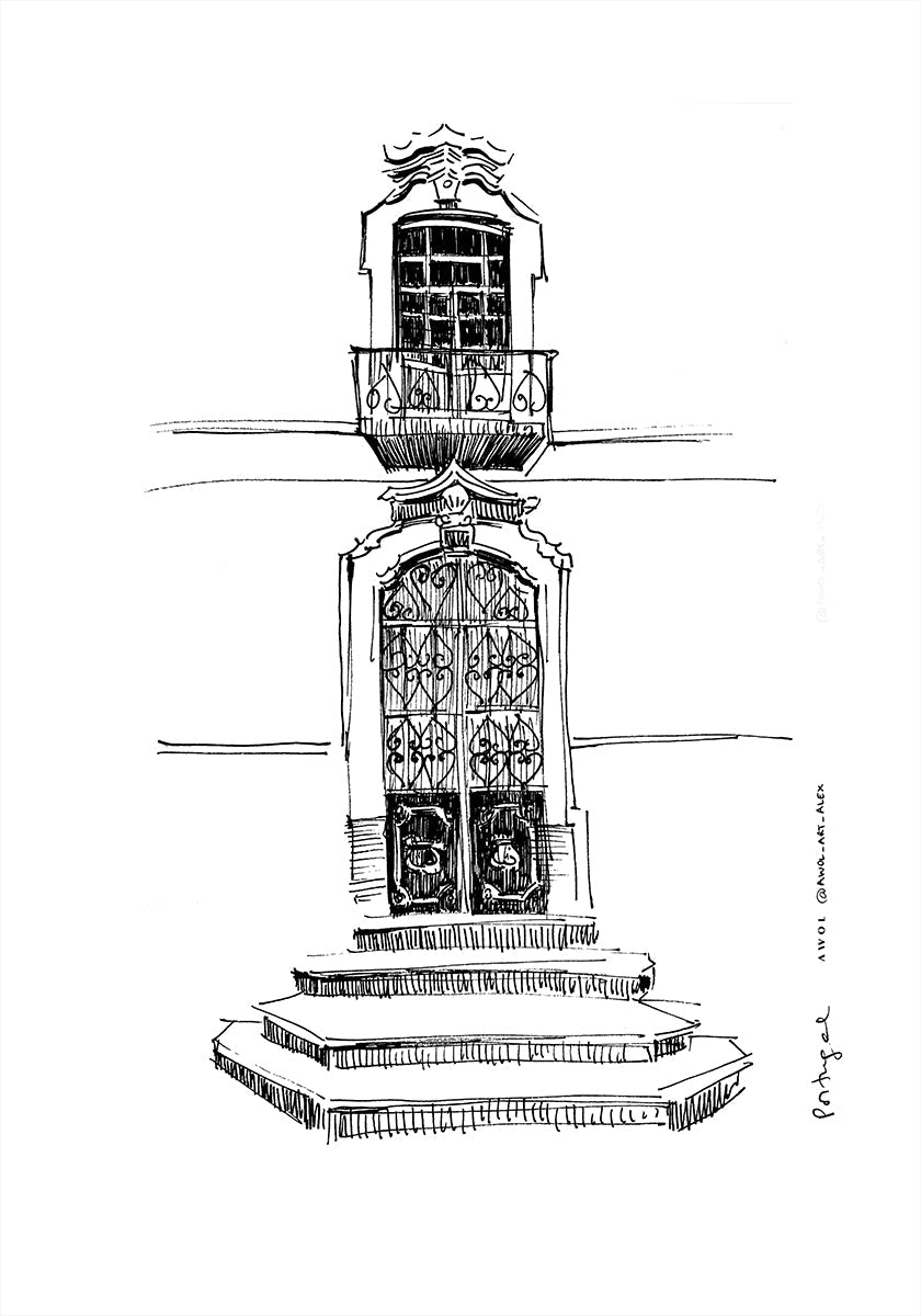 Portugalsko Portály Město Kreslení Plakát