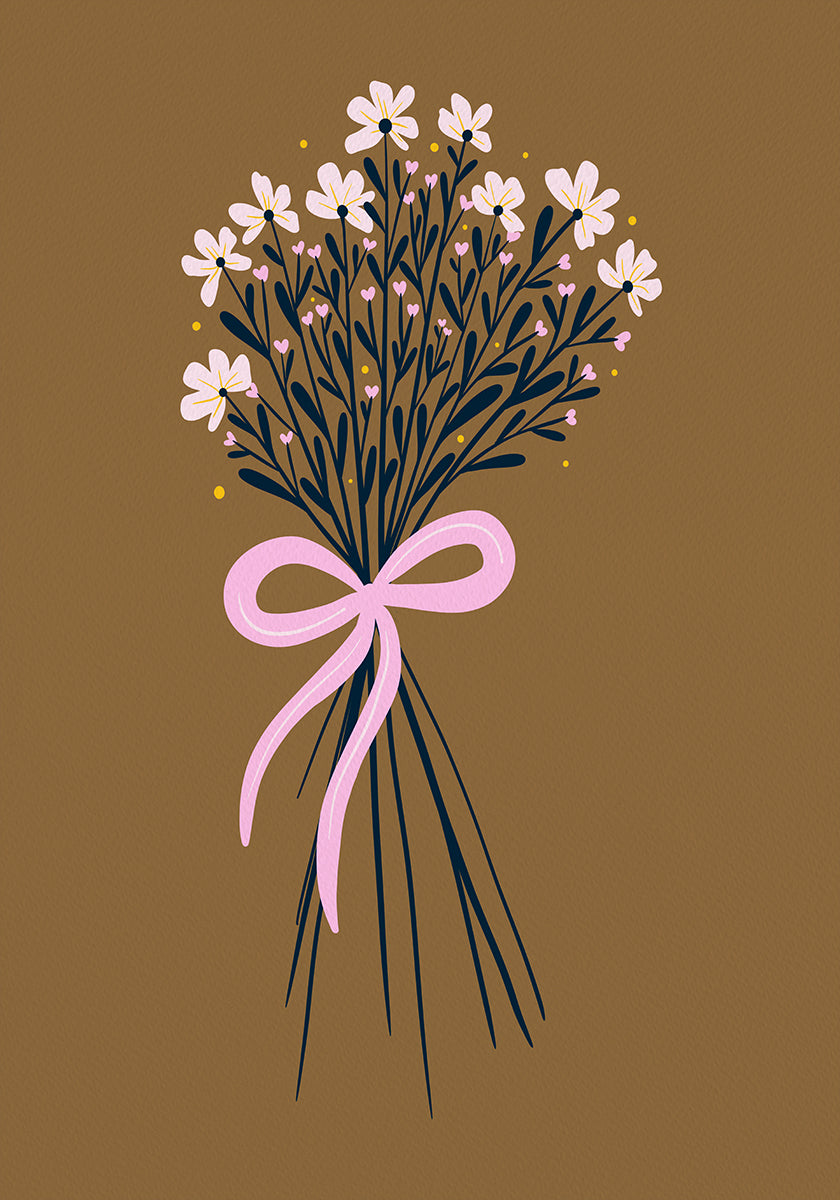 Floral Bouquet With Bow - pálená oranžová a růžová