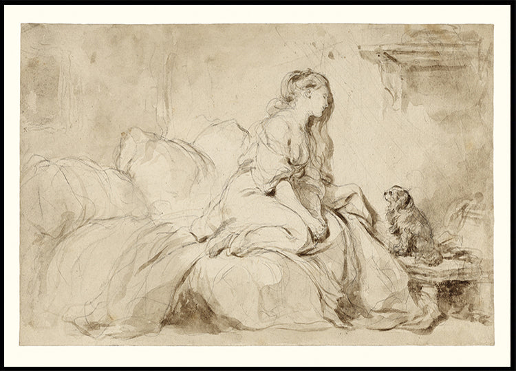 Romantic Sketch Lady and Dog Poster - Posterbox