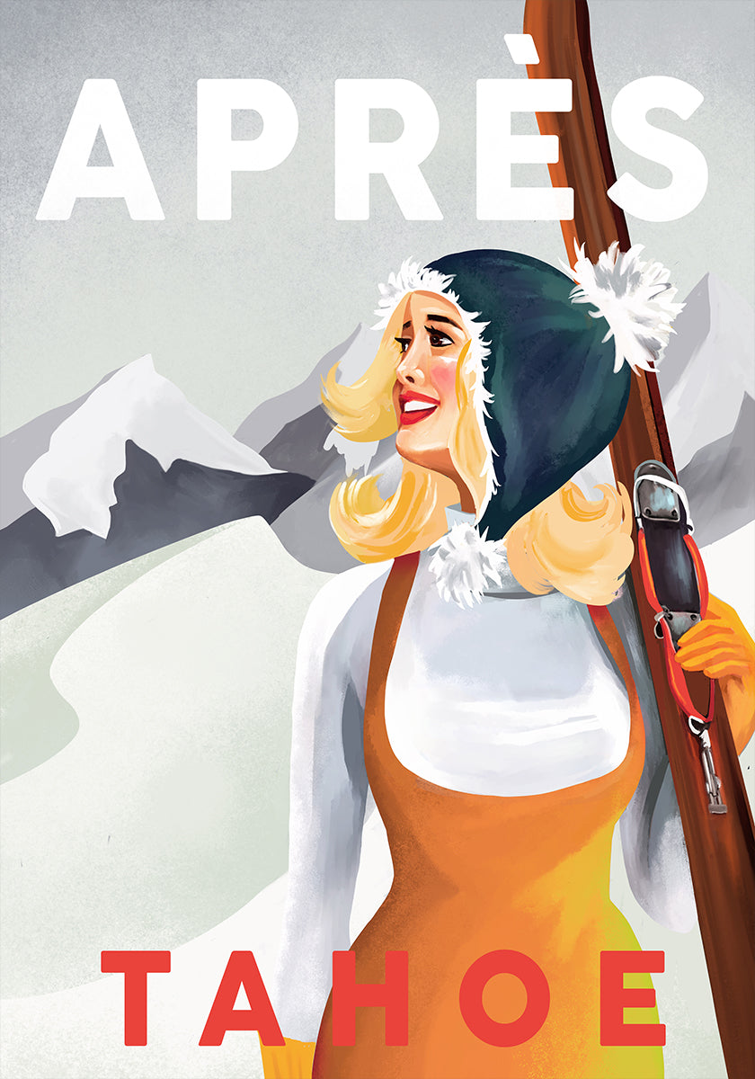 Apres Ski Lake Tahoe Vintage Pin Up Art Plakát