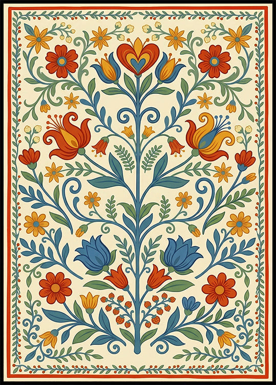 Scandinavian Folk Floral Poster - Posterbox