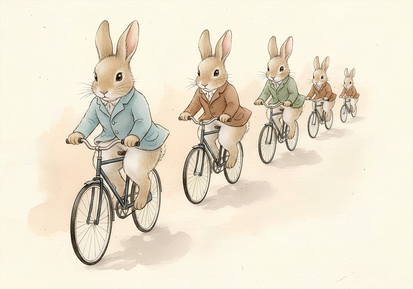 Plakát Bunny Friends on Bicycles