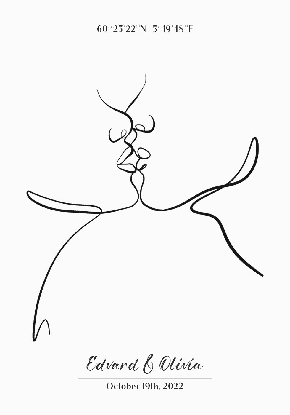 Pár Líbání Line Art Personalizovaný plakát