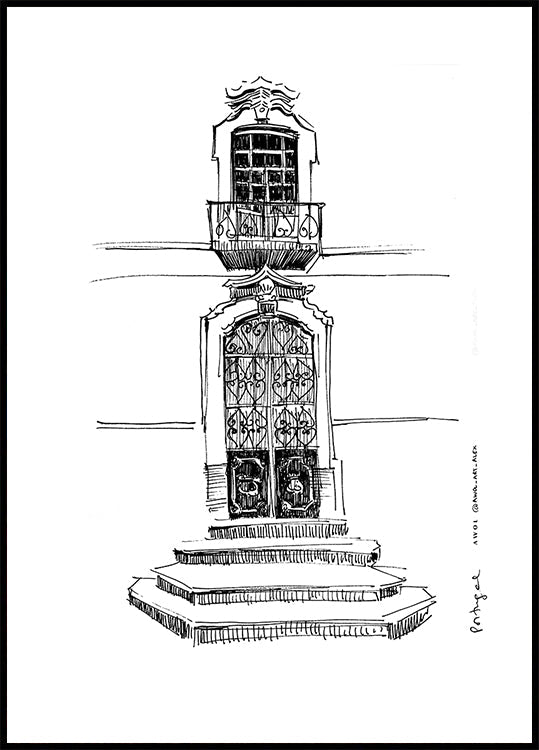 Portugalsko Portály Město Kreslení Plakát