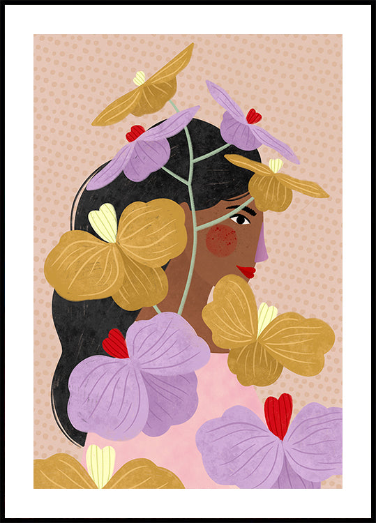 Skrytý Za žluté Fialové Květiny Plakát