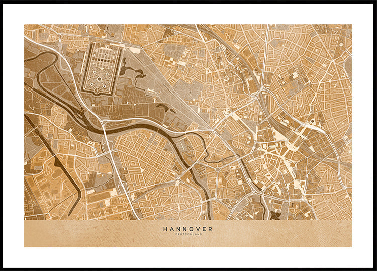 Sepia vintage mapa centra Hannoveru v Německu (NOVINKA)