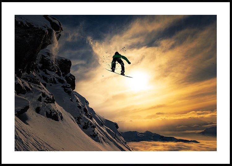 Západ slunce Snowboarding plakát