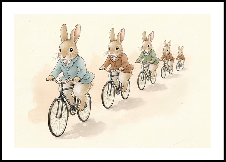 Plakát Bunny Friends on Bicycles