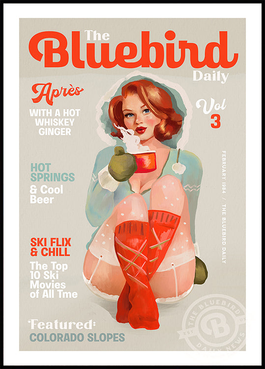 Bluebird Daily Vintage Pin Up Ski Art Plakát