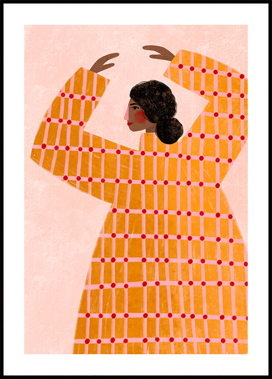 Žena s kostkovaným plakátem