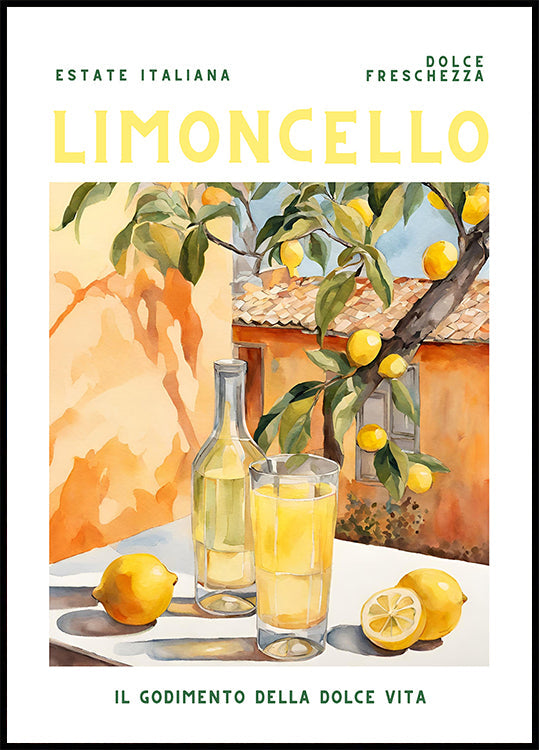 Limoncello, akvarel, čerstvý plakát