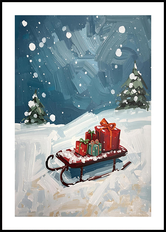 Plakát Schlitten mit Geschenken