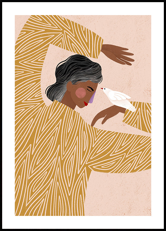 Žena s ptákem plakát