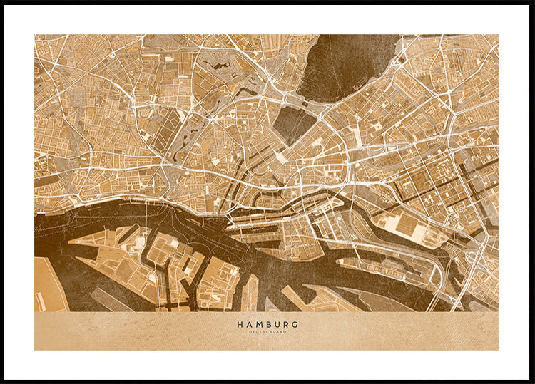 Sepia vintage mapa centra Hamburku v Německu (NOVINKA)