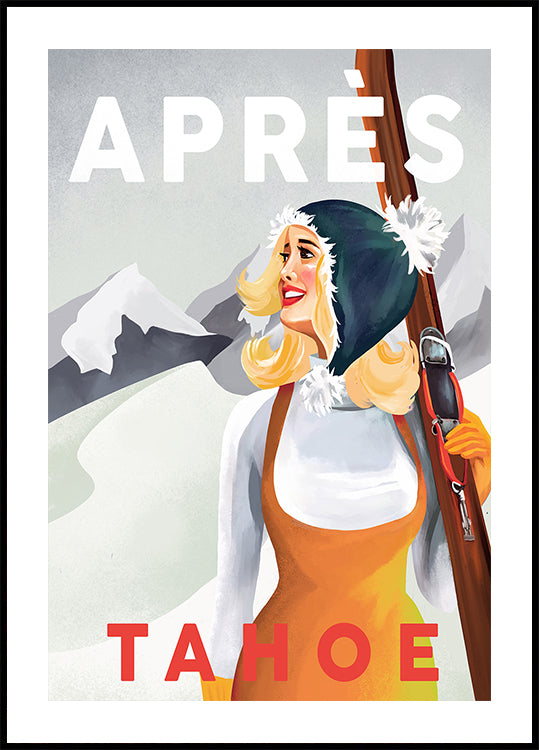 Apres Ski Lake Tahoe Vintage Pin Up Art Plakát