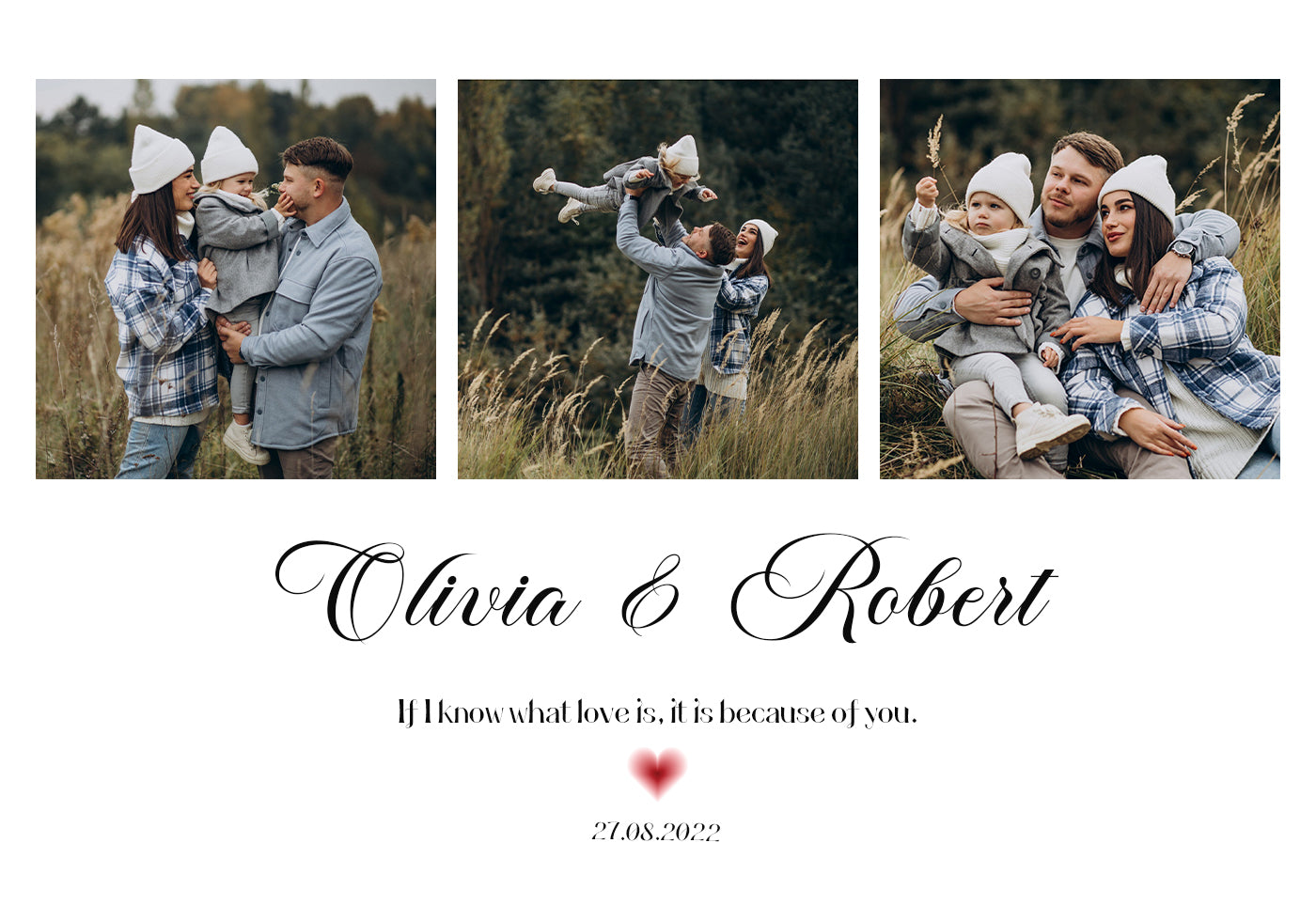 Naše láska rodinná fotografická koláž plakát