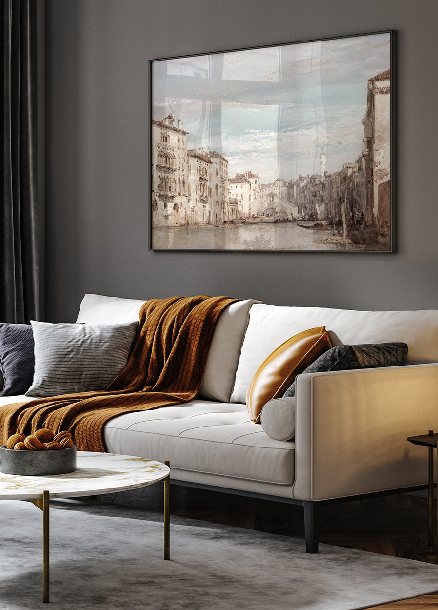 Pohled na Canal Grande v Benátkách směrem k Rialtu Autor Richard Parkes Bonington Plakát - Posterbox.dk