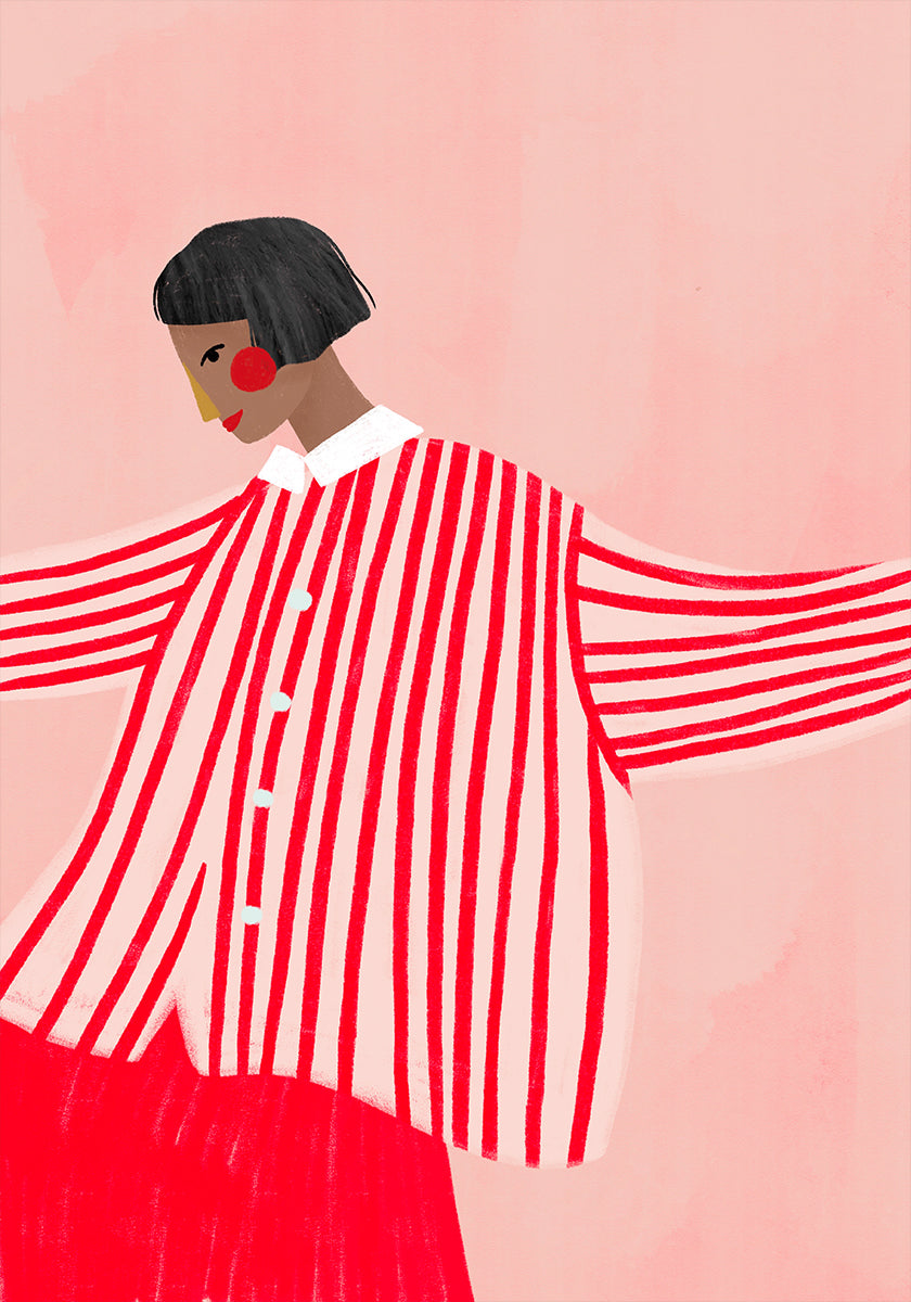 Žena s červenými pruhy plakát