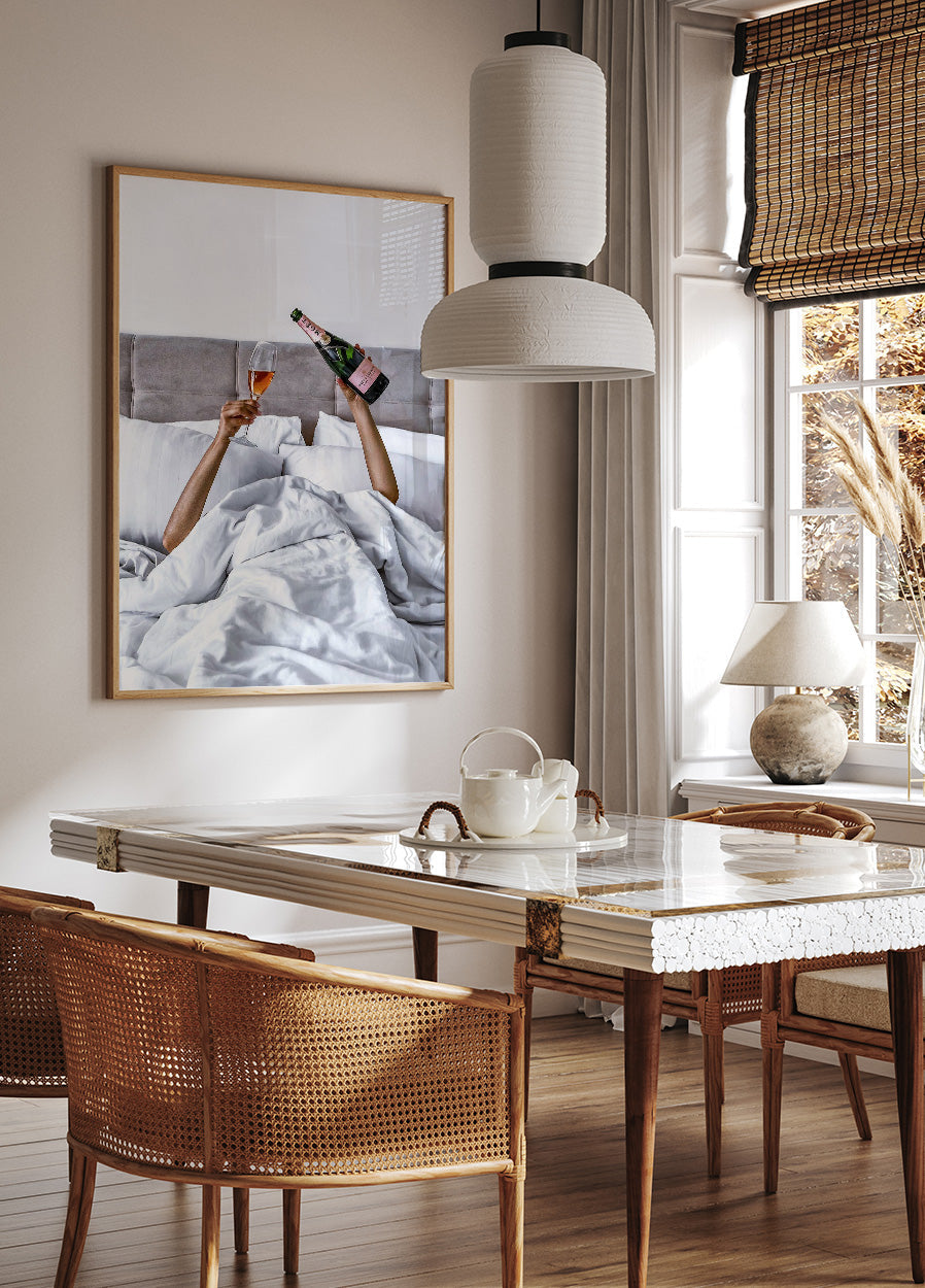 Woman Champagne in Bed Plakat - Posterbox.dk