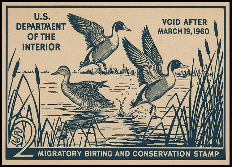 Migratory Birds Vintage Stamp Poster - Posterbox