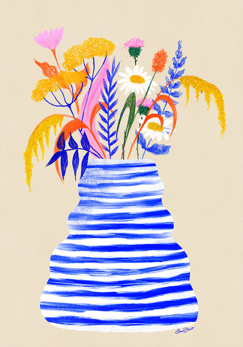 Happy Floral Vase with Stripes (NEW) - Posterbox