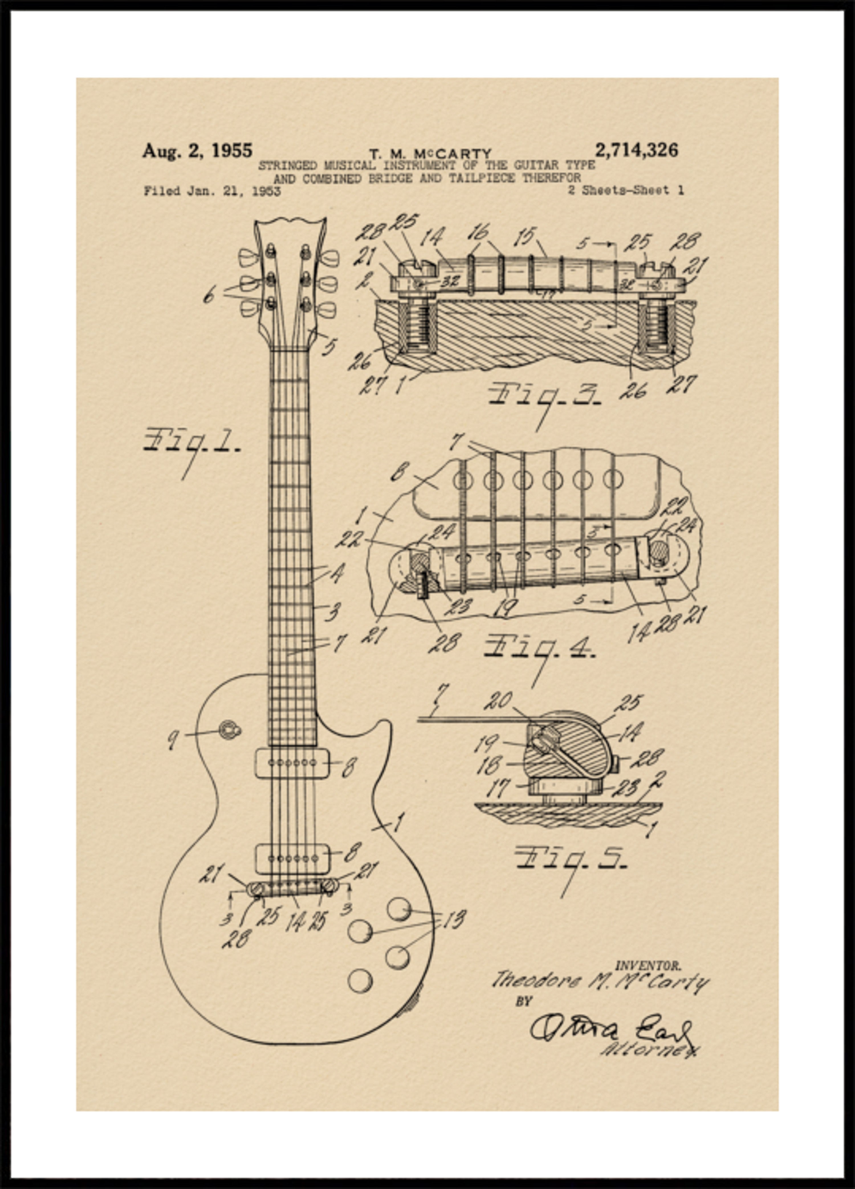 Vintage kytara patent výkresu