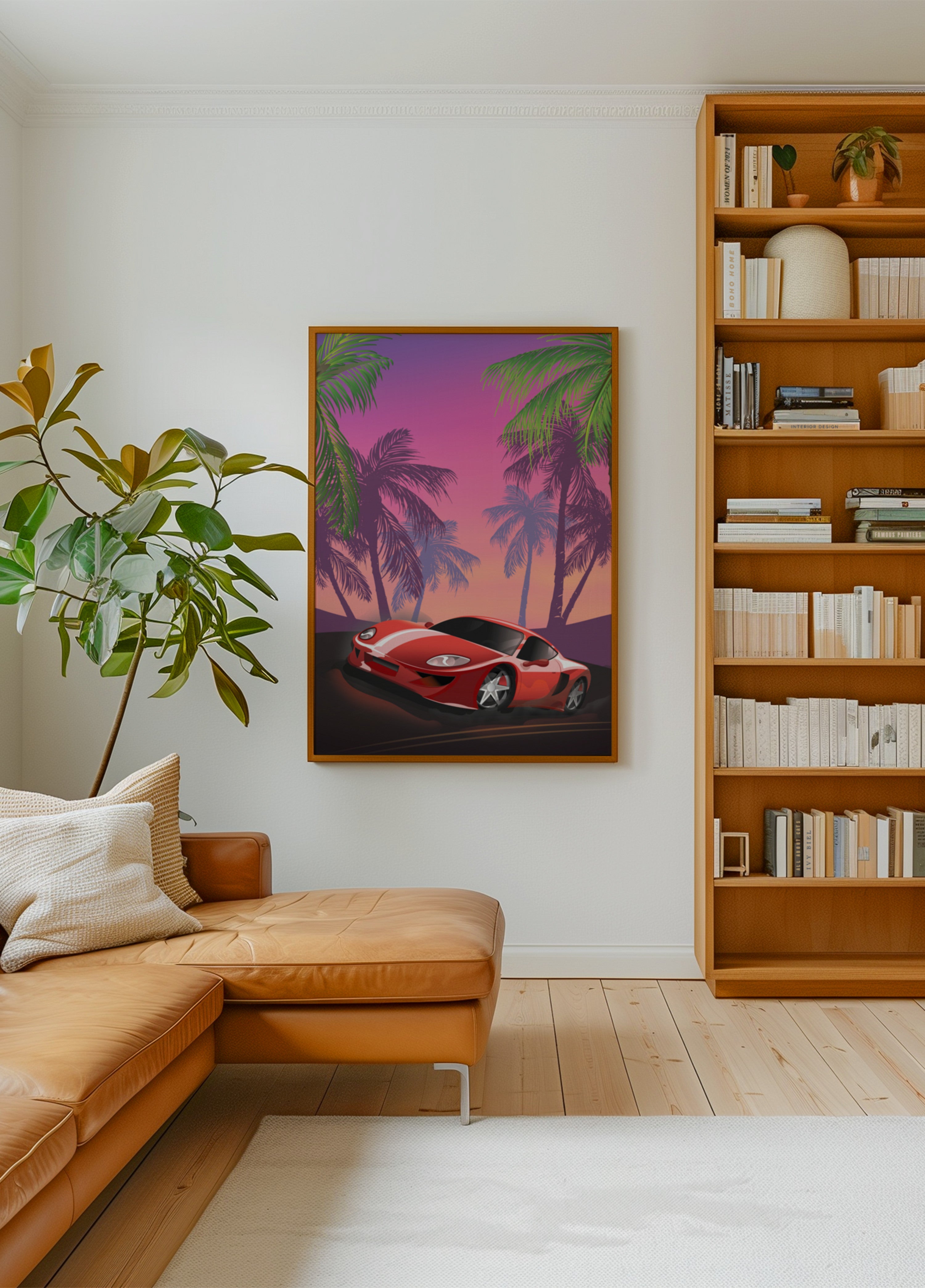 Červené sportovní auto západ slunce